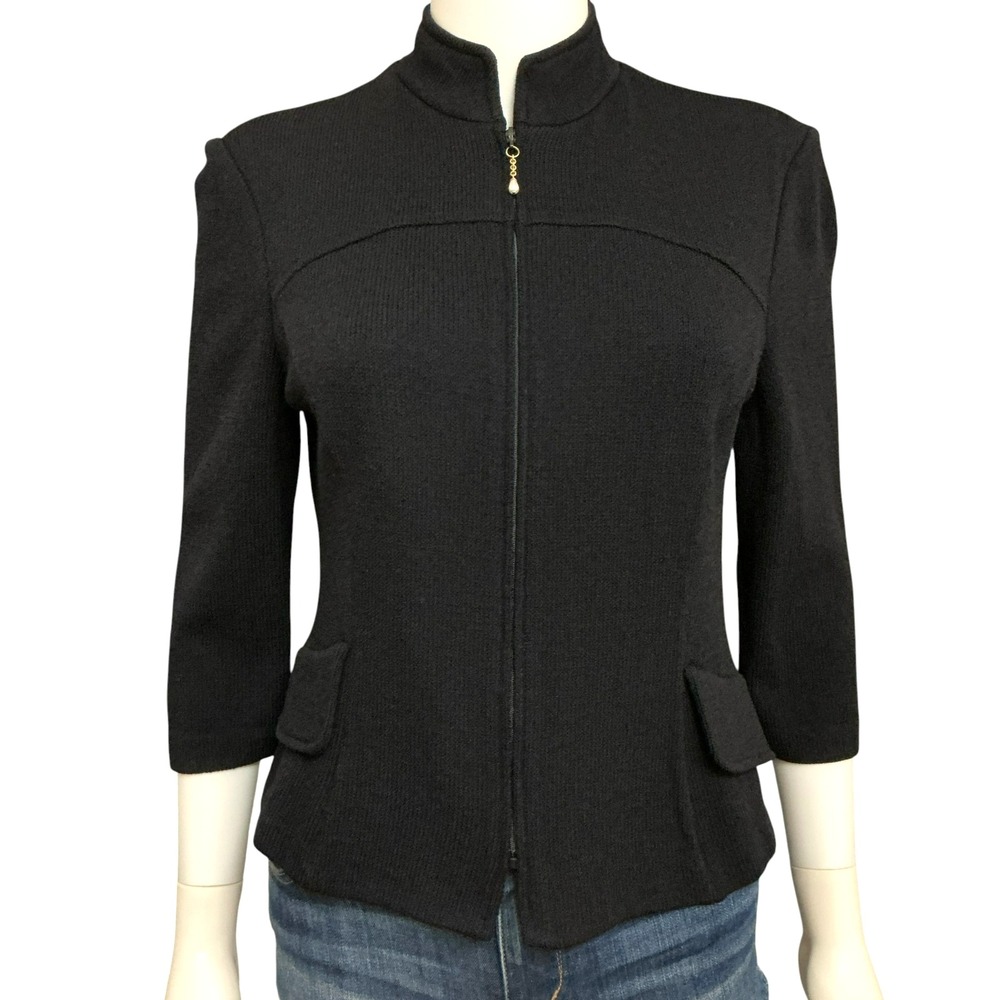 ST. JOHN Collection Santana Knit Zip Up Jacket Wmn Size 6 Black Pearl Charm USA